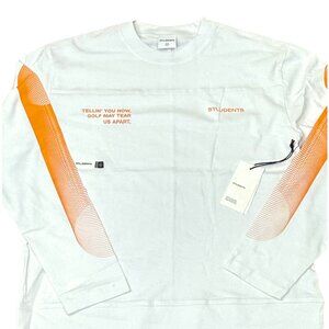 STUDENTS Golf White Long Sleeve Tee – Orange Graphic Print – Sizes M & XXL